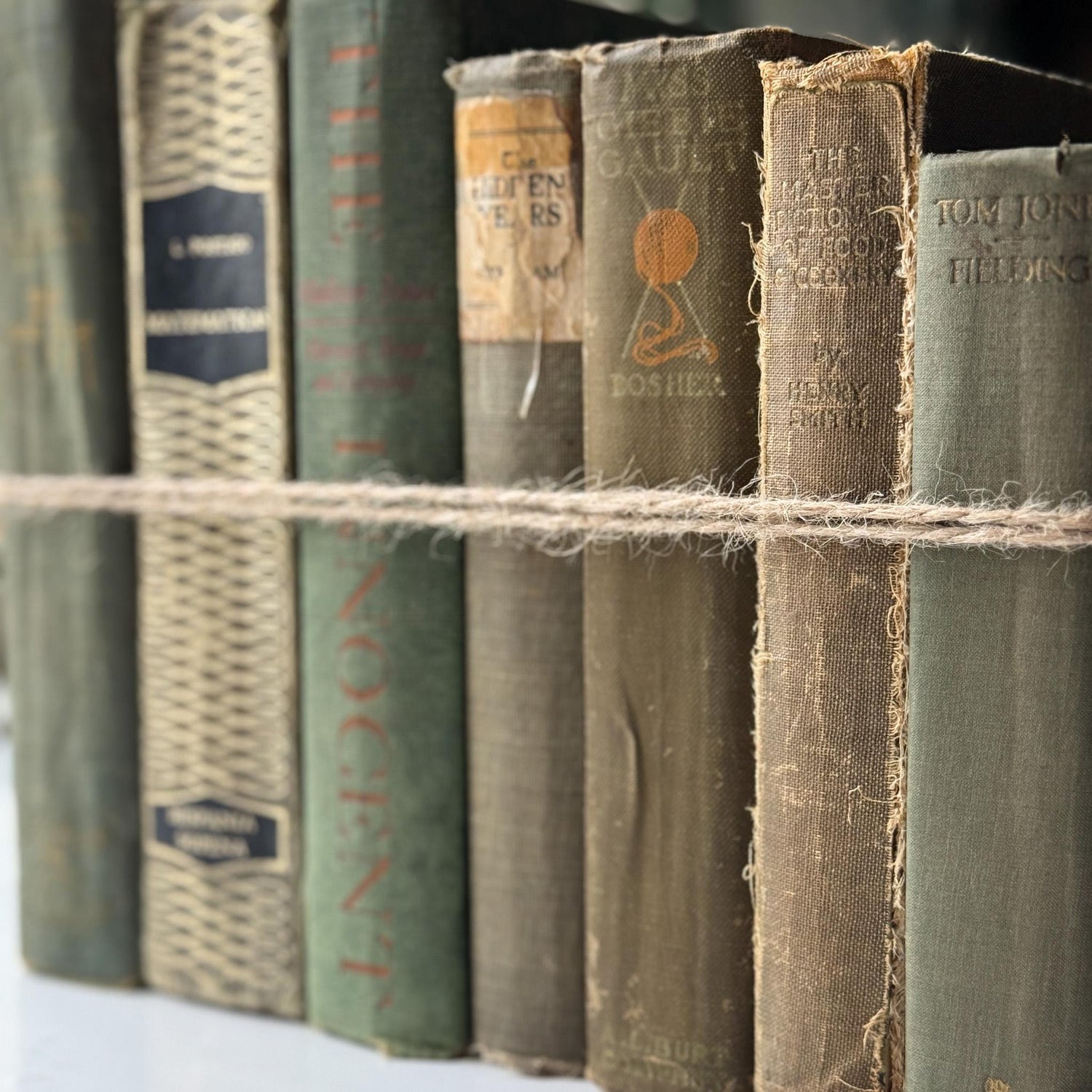Faded Olive Green Vintage Books for Display - Pretty Old Books