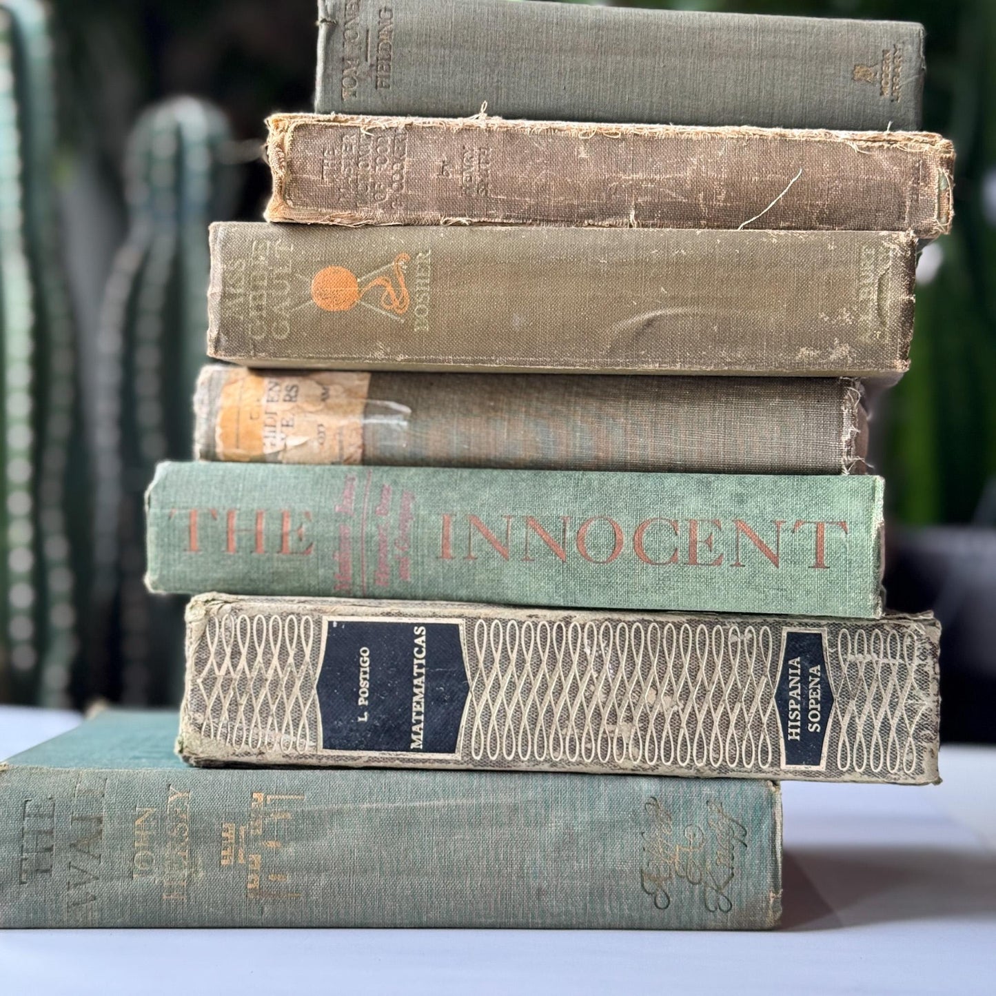 Faded Olive Green Vintage Books for Display - Pretty Old Books