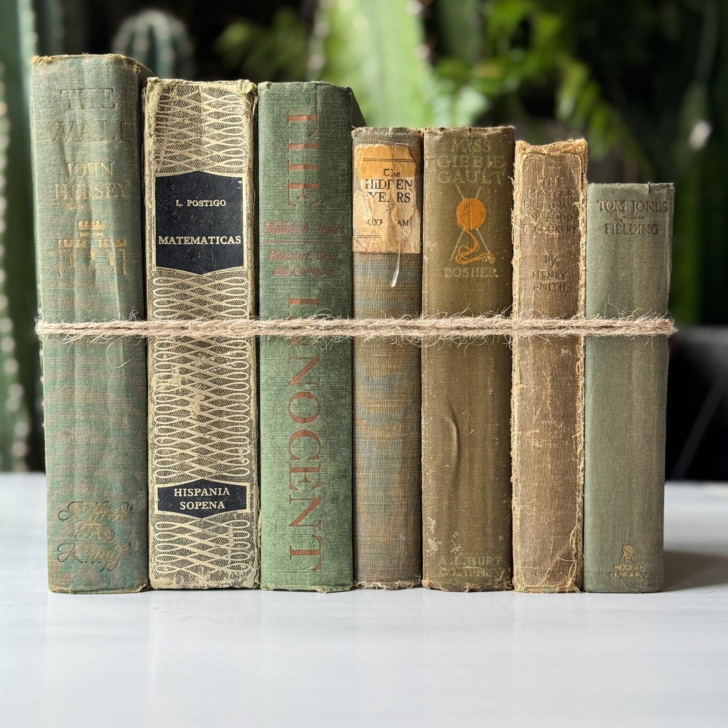 Faded Olive Green Vintage Books for Display - Pretty Old Books