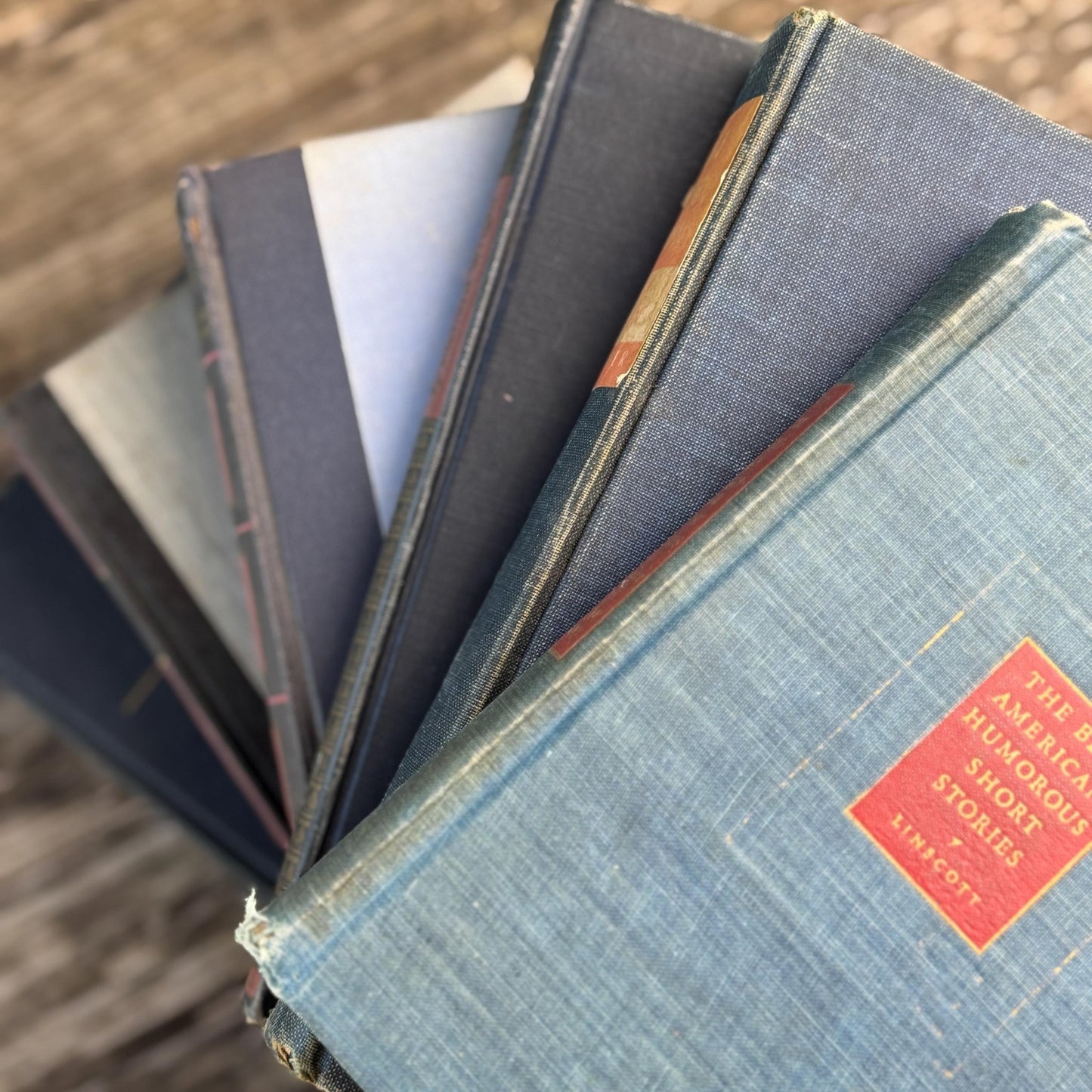 Faded Slate Blue and Coral Book Set for Display, Vintage Shabby Books By Color - Pretty Old Books