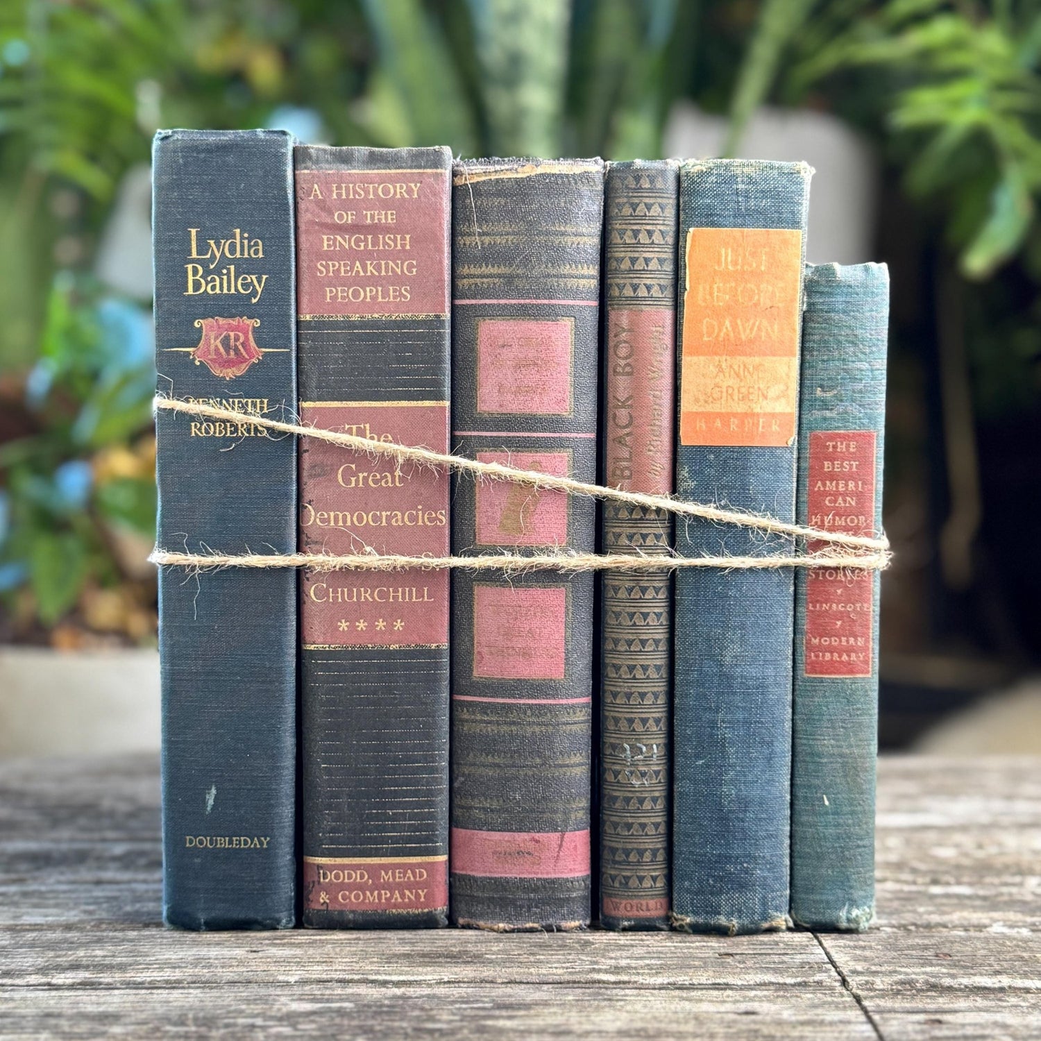 Faded Slate Blue and Coral Book Set for Display, Vintage Shabby Books By Color - Pretty Old Books