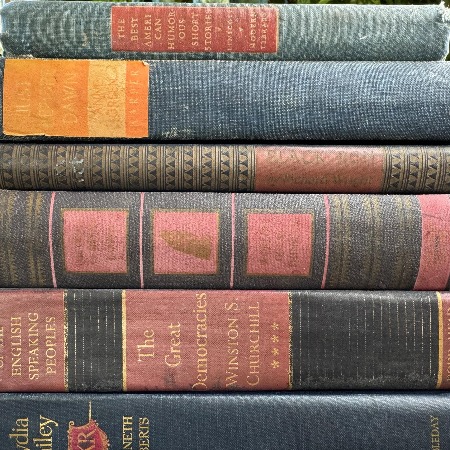 Faded Slate Blue and Coral Book Set for Display, Vintage Shabby Books By Color - Pretty Old Books