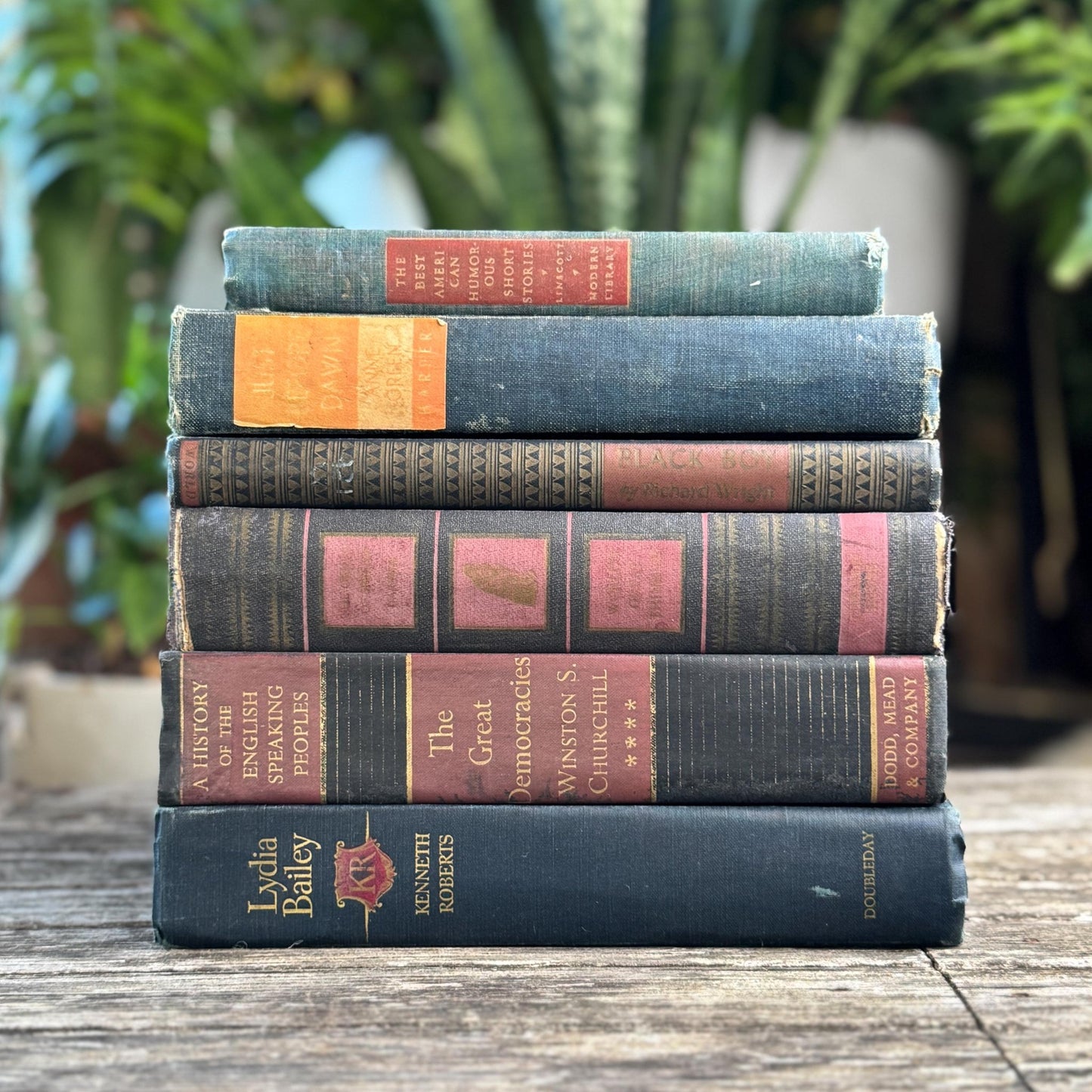 Faded Slate Blue and Coral Book Set for Display, Vintage Shabby Books By Color - Pretty Old Books