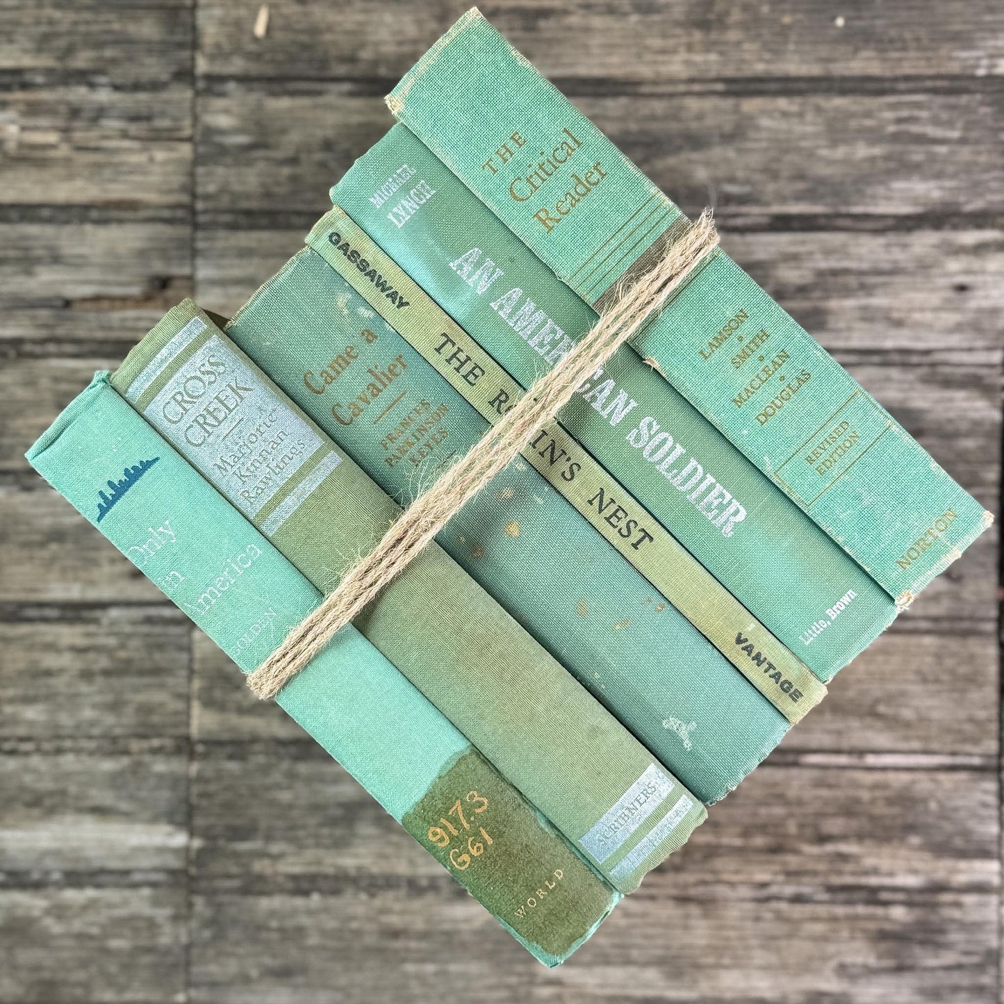 Faded Vintage Sage Green Books for Display - Pretty Old Books
