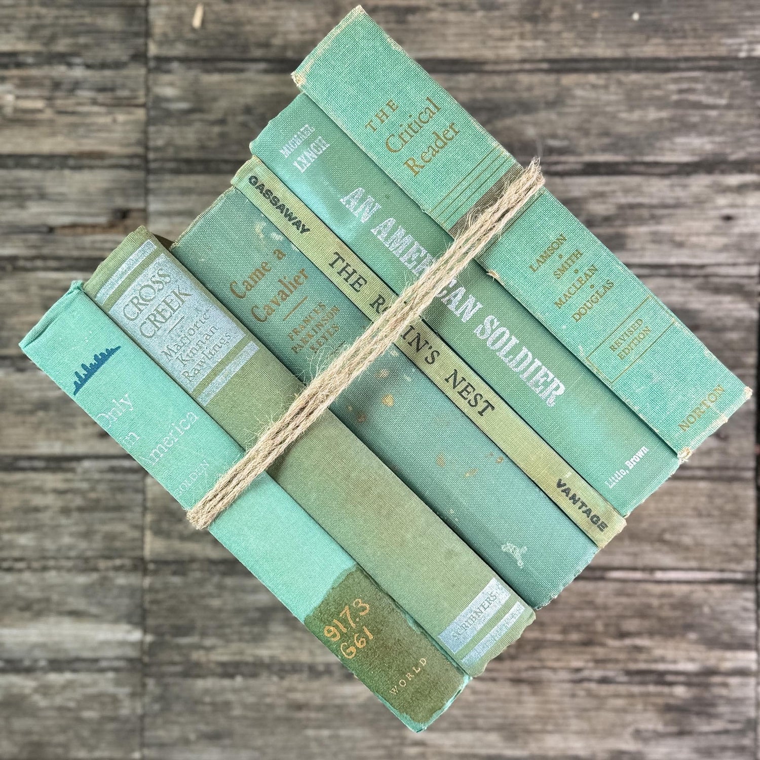 Faded Vintage Sage Green Books for Display - Pretty Old Books