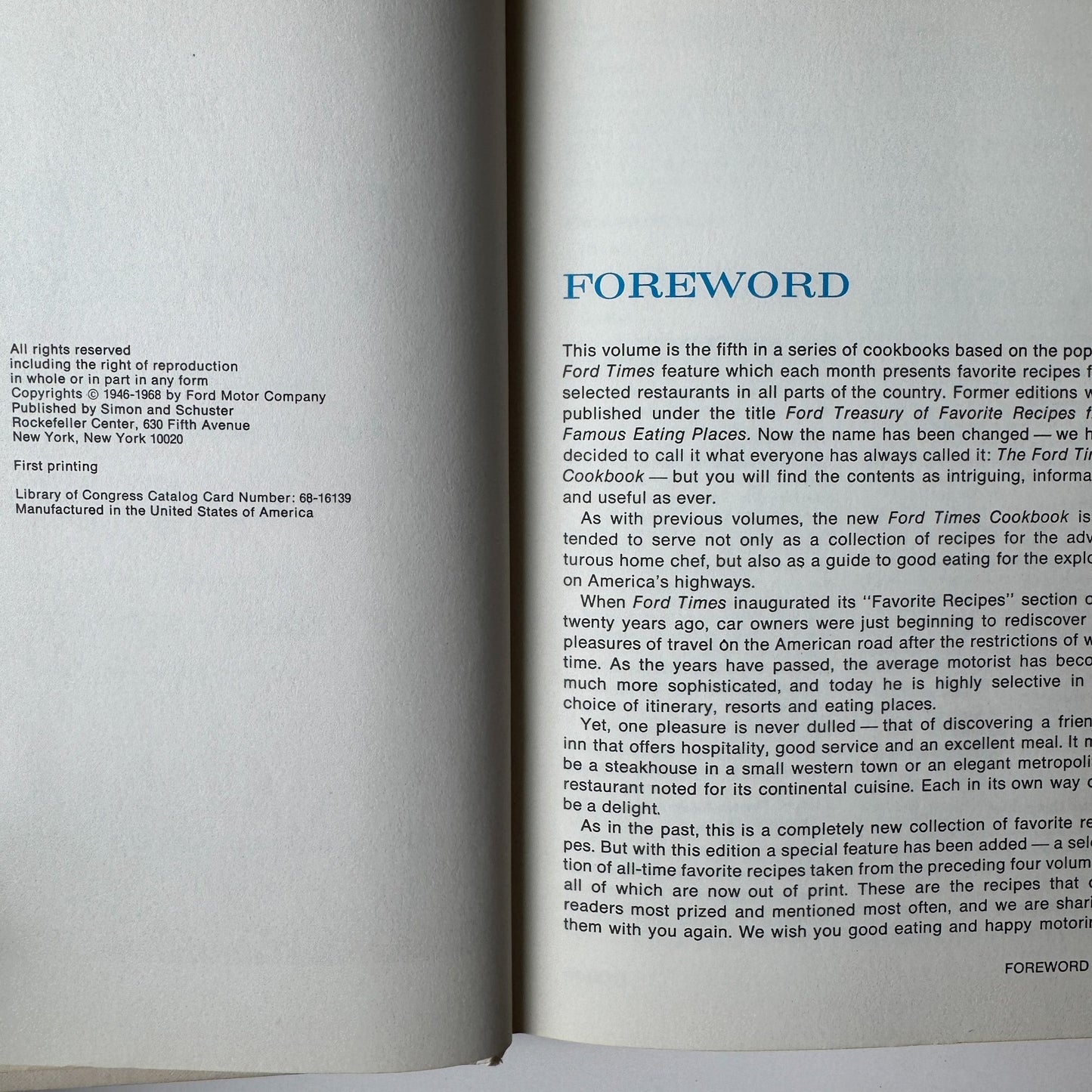 Ford Times Cookbook: A Traveler's Guide to Good Eating at Home and on the Road, 1968 - Pretty Old Books