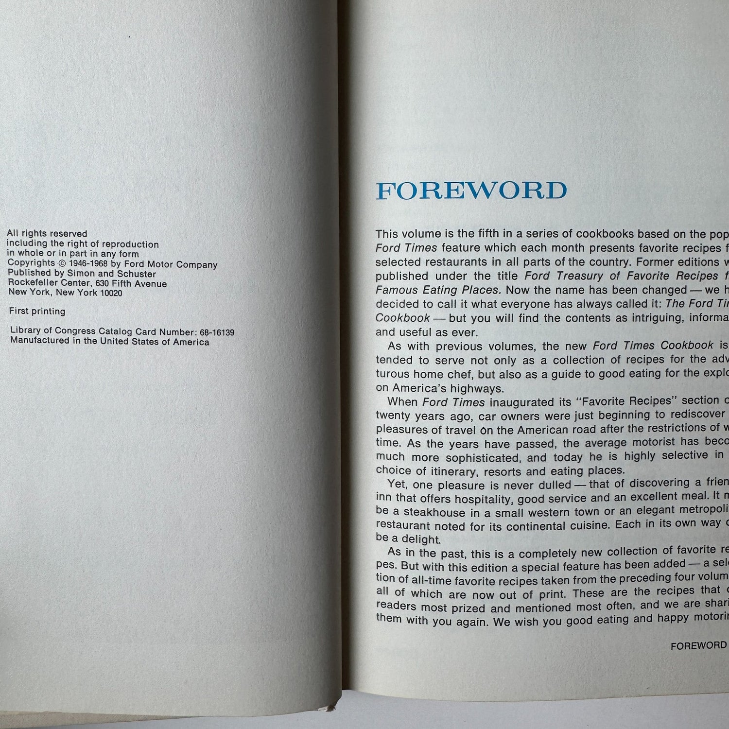 Ford Times Cookbook: A Traveler's Guide to Good Eating at Home and on the Road, 1968 - Pretty Old Books