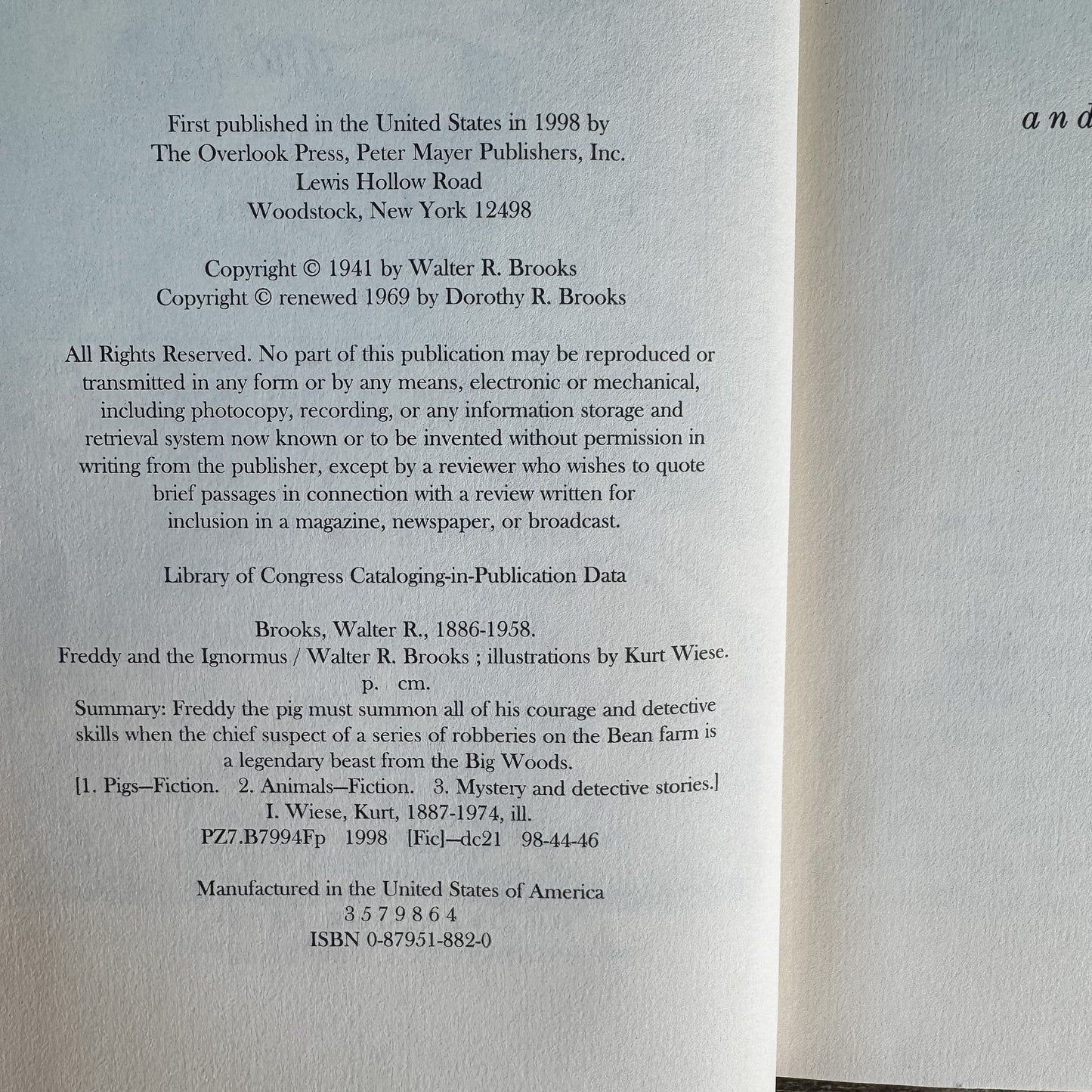 Freddy and the Ignormus, Walter R. Brooks, 1998 Overlook Press Edition - Pretty Old Books