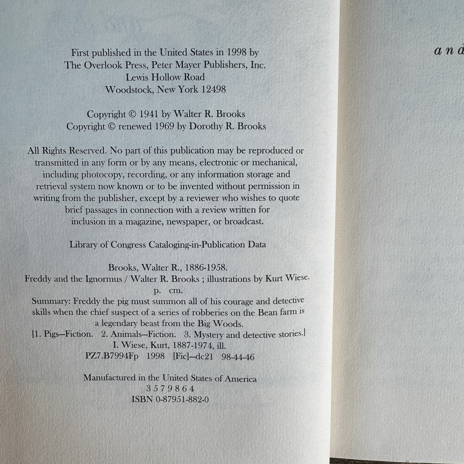 Freddy and the Ignormus, Walter R. Brooks, 1998 Overlook Press Edition - Pretty Old Books