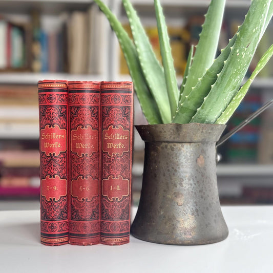 German Antique Books, Schiller's Works, 3 - Volume Set, Ornate Small Books - Pretty Old Books