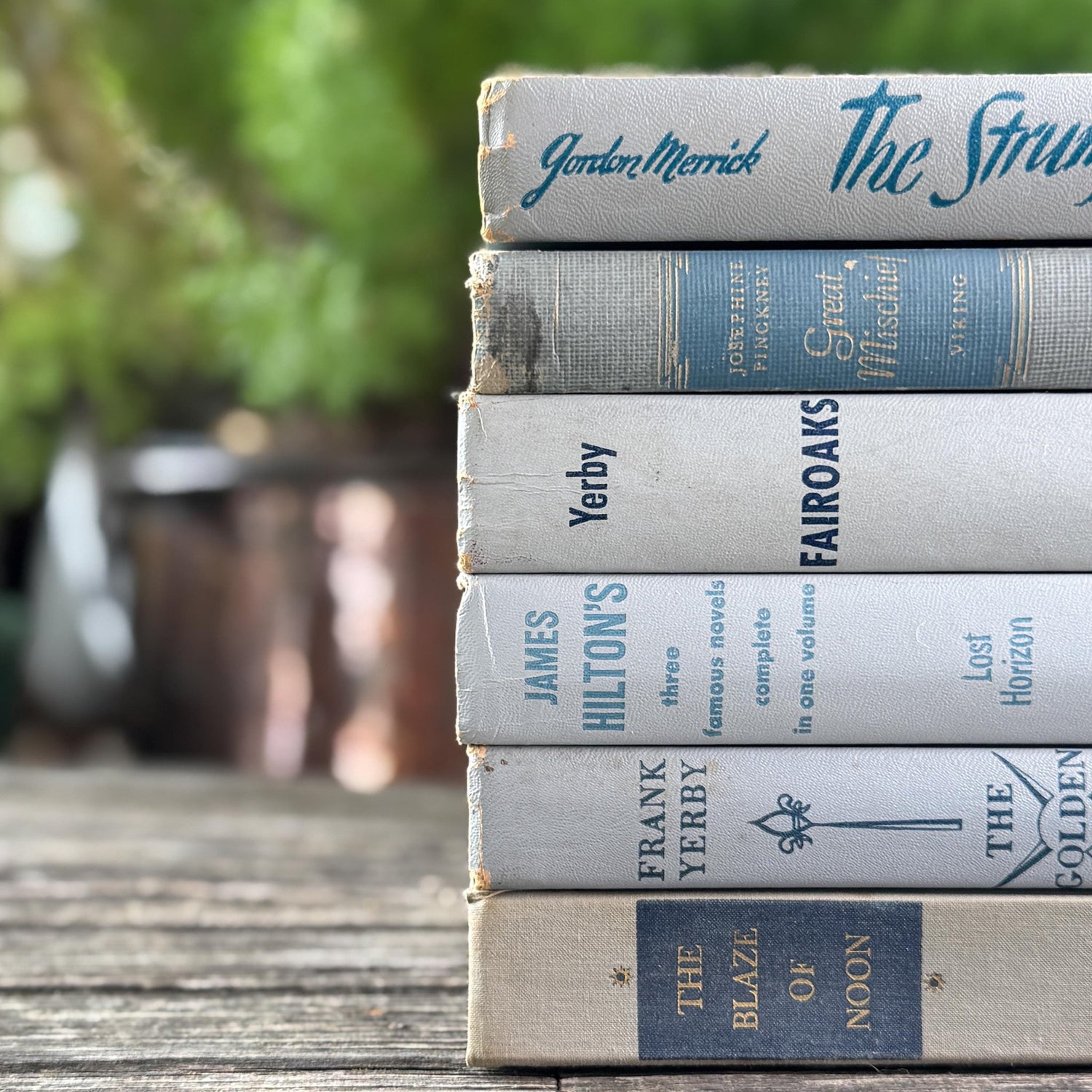 Gray and Blue Decorative Books for Shelf Styling - Pretty Old Books