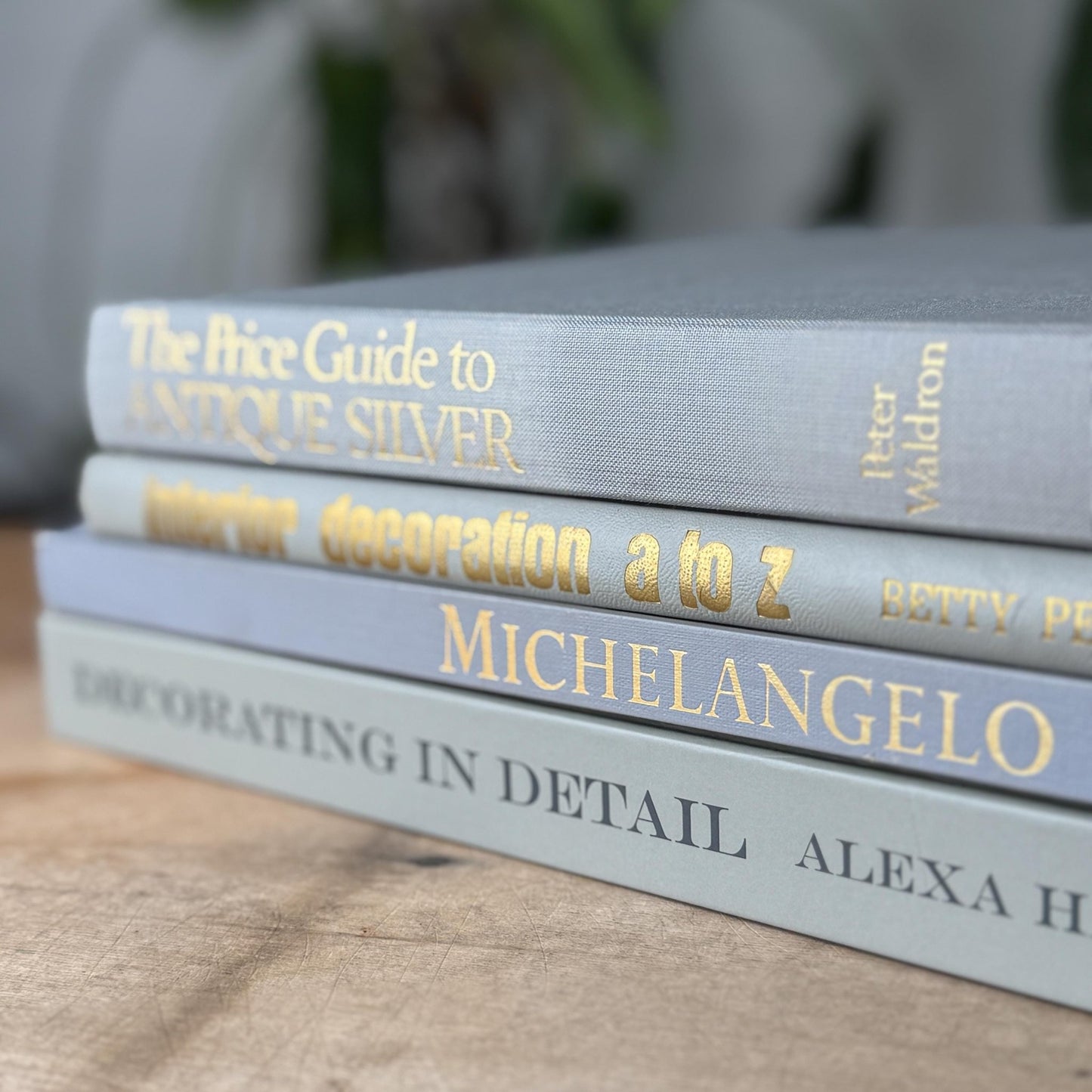 Gray and Gold Coffee Table Book Stack - Pretty Old Books