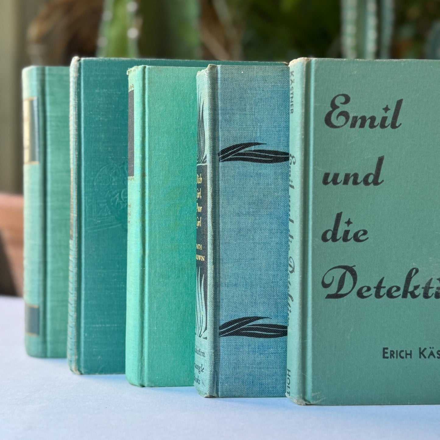 Green and Black Vintage Book Bundle for Decor and Authentic Mid Century Shelf Styling - Pretty Old Books