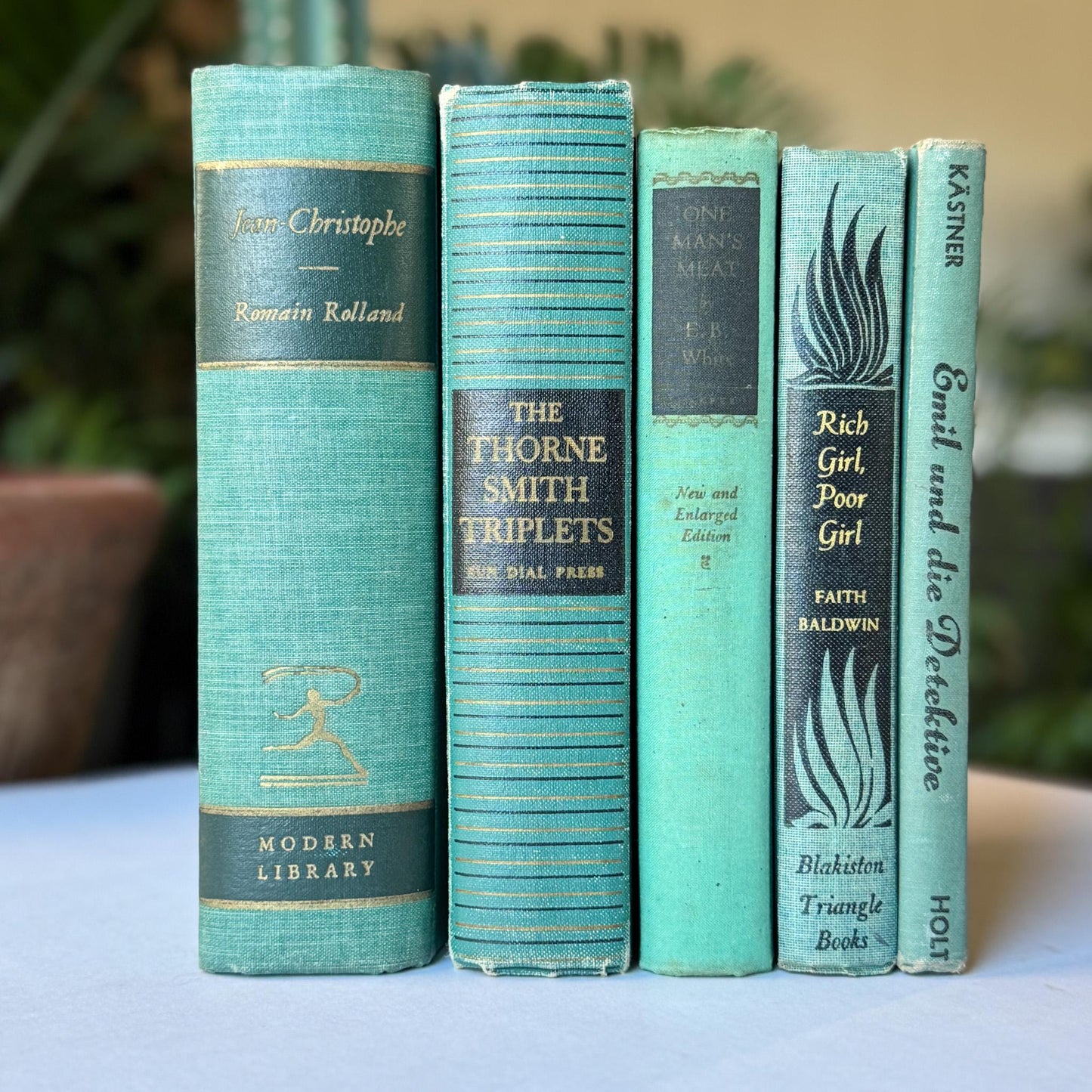 Green and Black Vintage Book Bundle for Decor and Authentic Mid Century Shelf Styling - Pretty Old Books