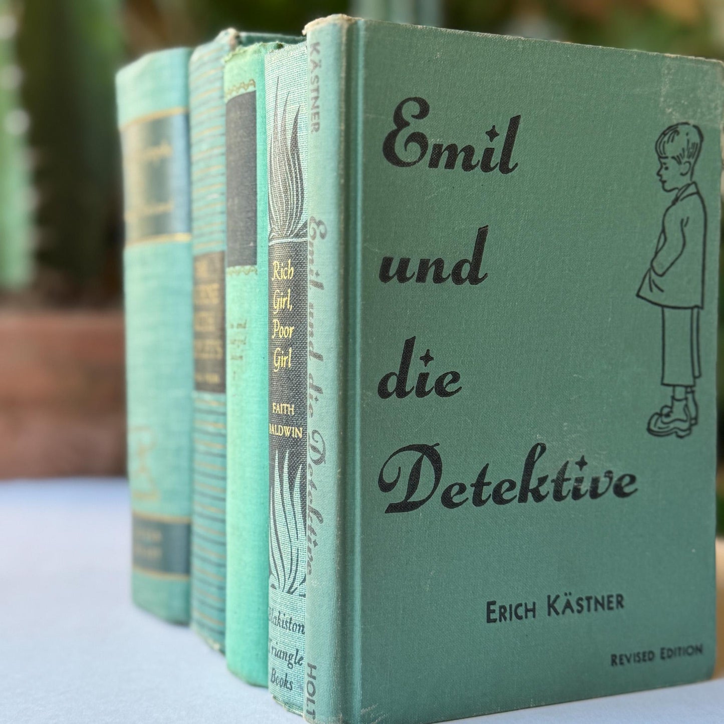 Green and Black Vintage Book Bundle for Decor and Authentic Mid Century Shelf Styling - Pretty Old Books