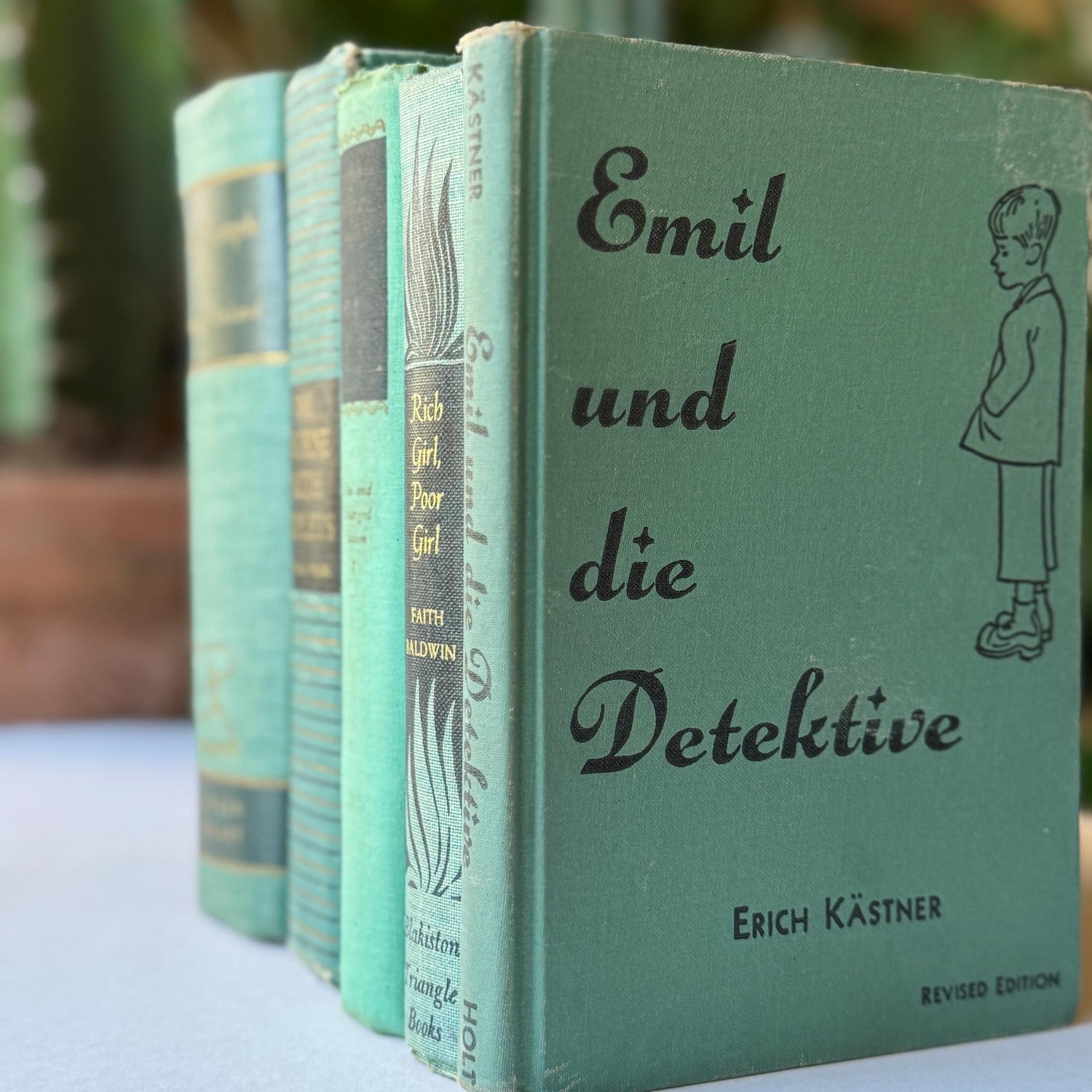 Green and Black Vintage Book Bundle for Decor and Authentic Mid Century Shelf Styling - Pretty Old Books