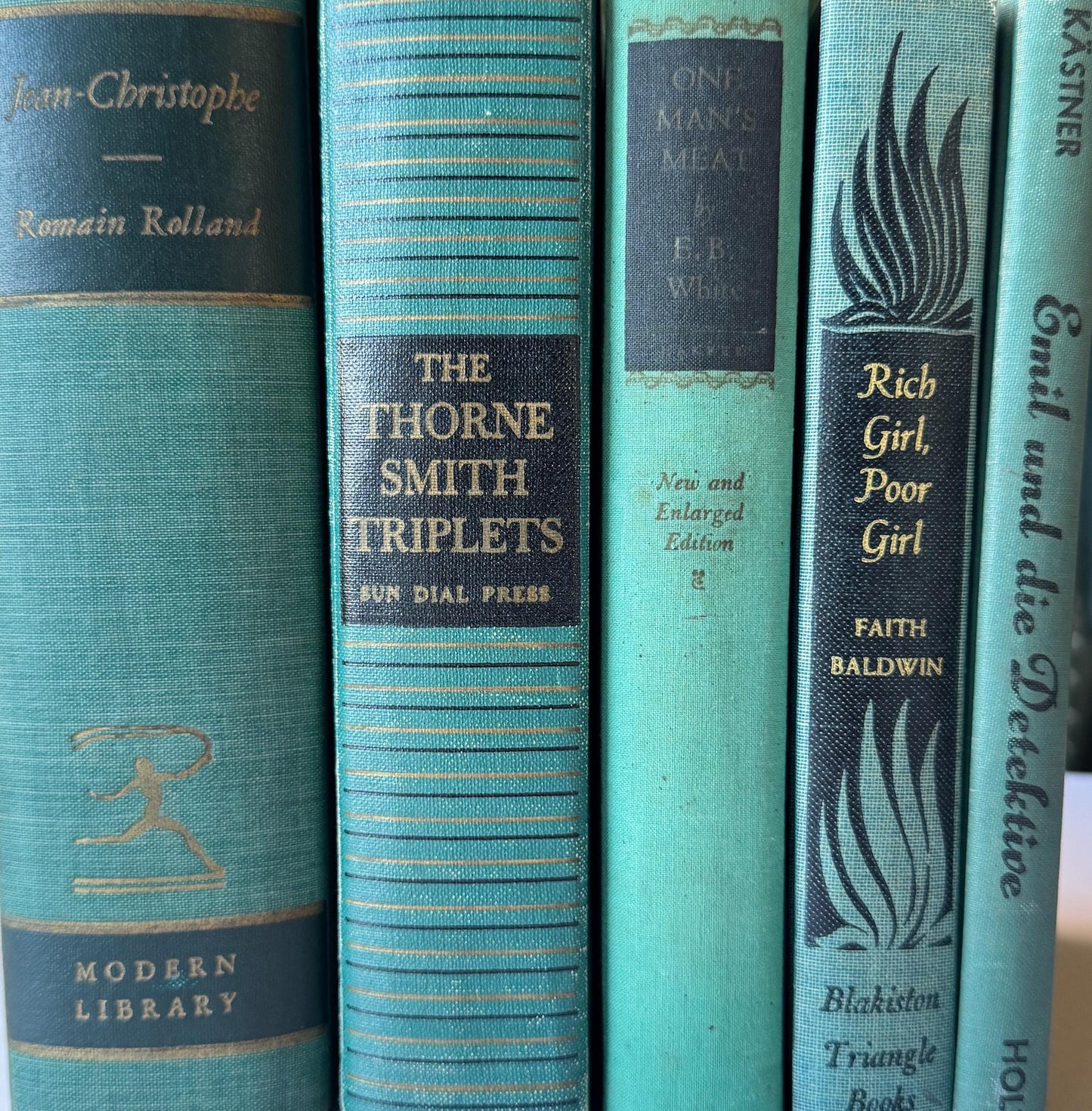 Green and Black Vintage Book Bundle for Decor and Authentic Mid Century Shelf Styling - Pretty Old Books