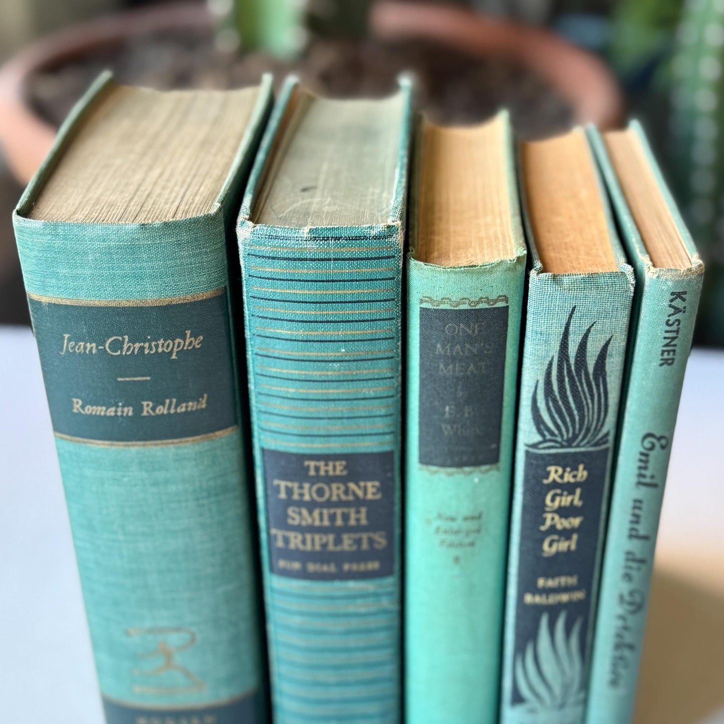 Green and Black Vintage Book Bundle for Decor and Authentic Mid Century Shelf Styling - Pretty Old Books