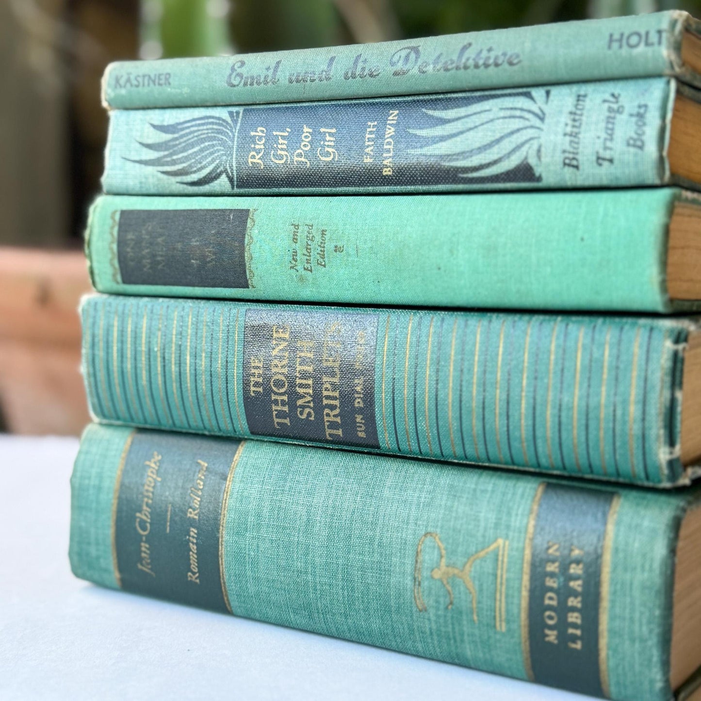Green and Black Vintage Book Bundle for Decor and Authentic Mid Century Shelf Styling - Pretty Old Books