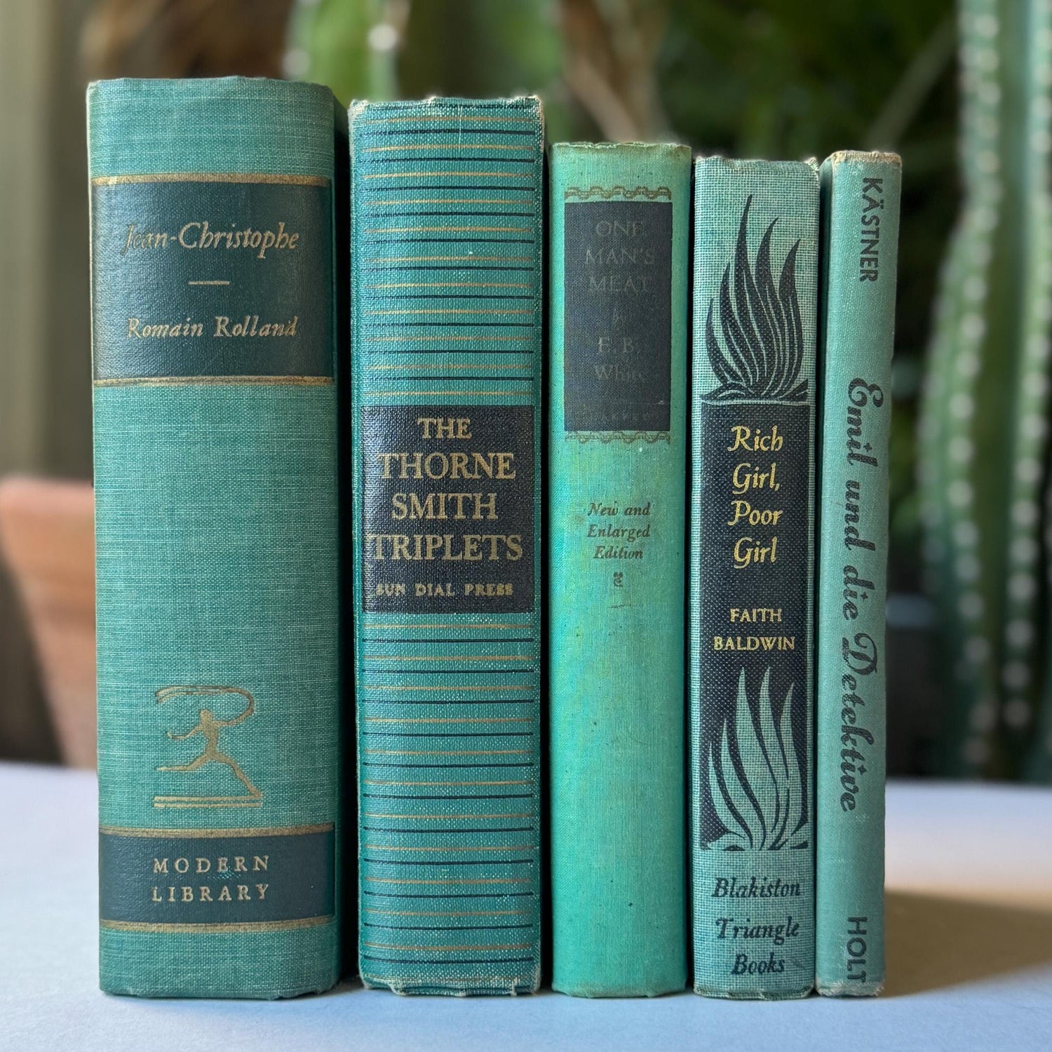Green and Black Vintage Book Bundle for Decor and Authentic Mid Century Shelf Styling - Pretty Old Books