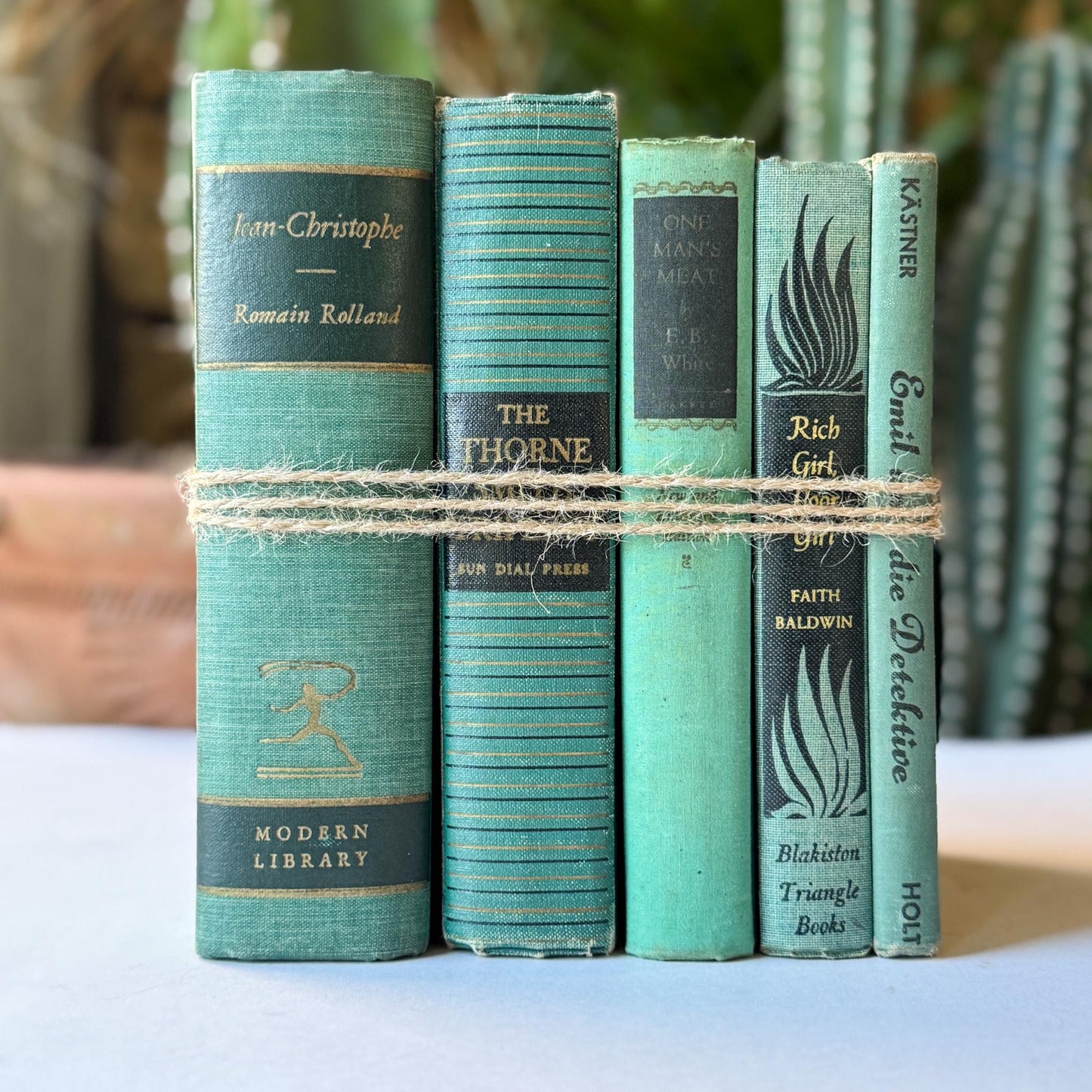 Green and Black Vintage Book Bundle for Decor and Authentic Mid Century Shelf Styling - Pretty Old Books