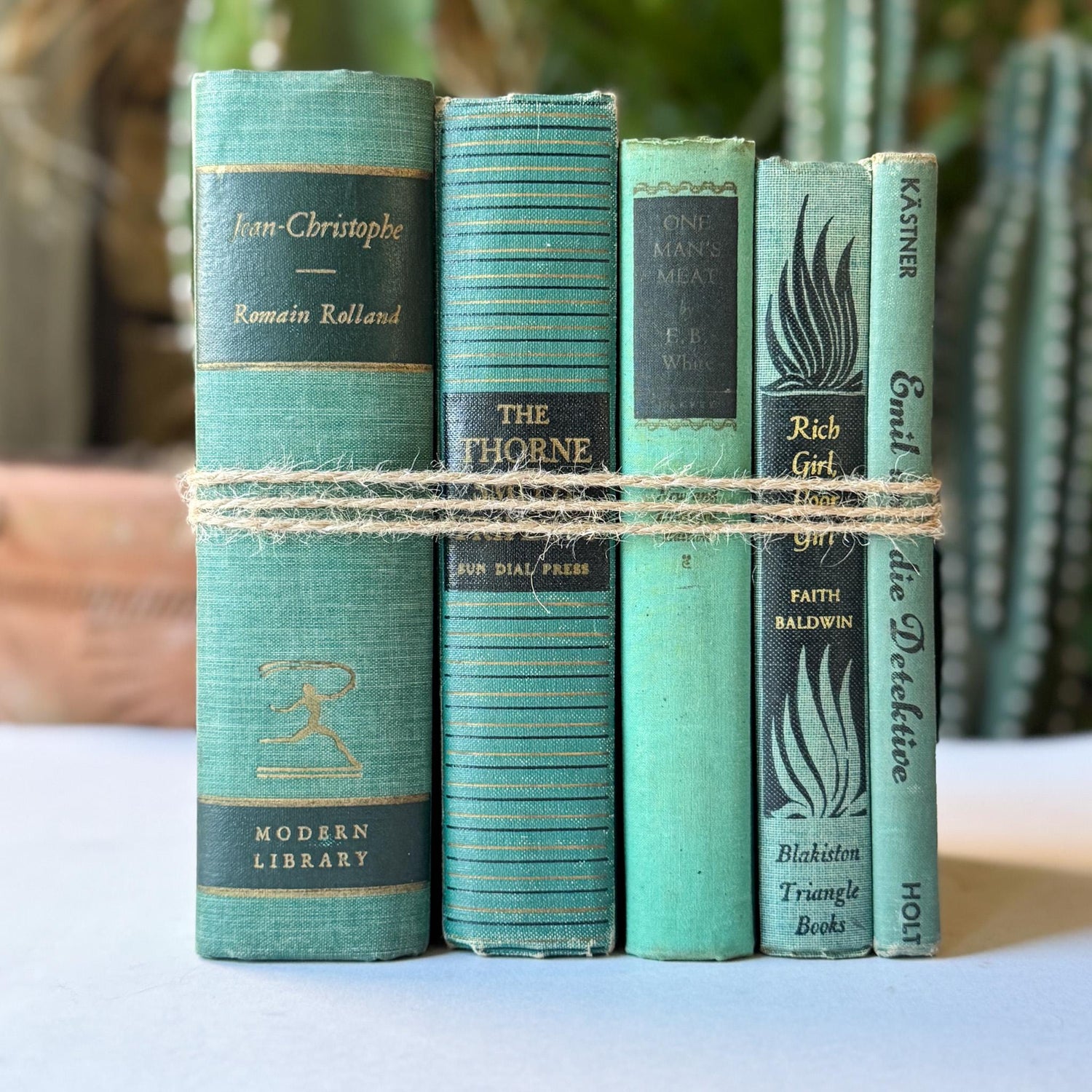 Green and Black Vintage Book Bundle for Decor and Authentic Mid Century Shelf Styling - Pretty Old Books