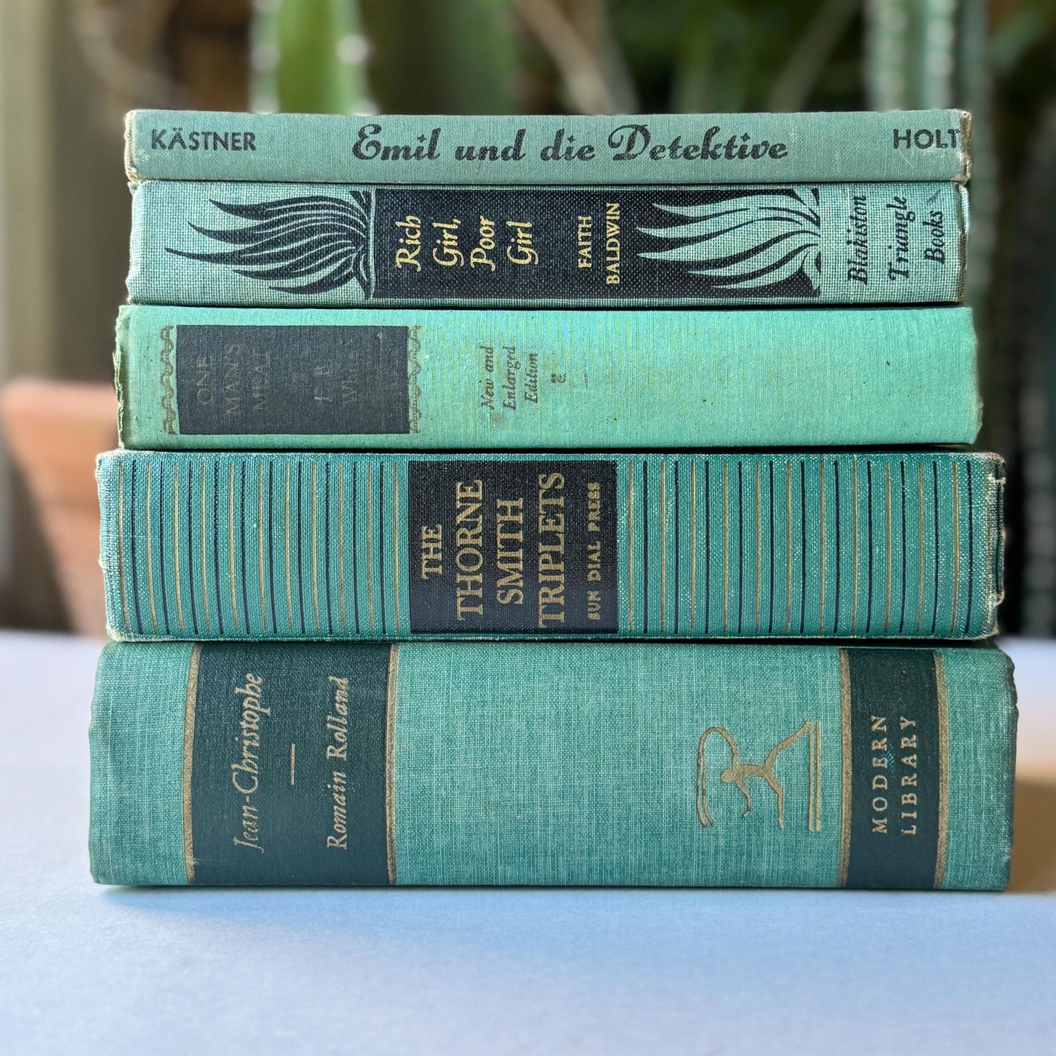 Green and Black Vintage Book Bundle for Decor and Authentic Mid Century Shelf Styling - Pretty Old Books