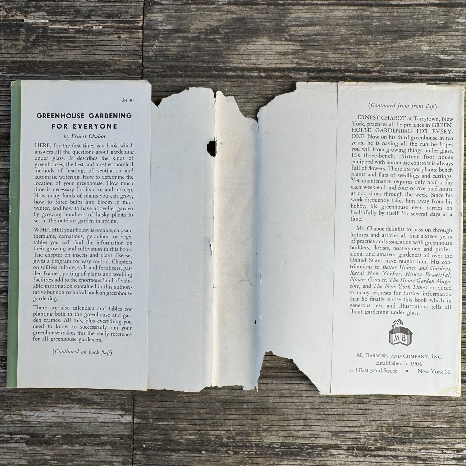 Greenhouse Gardening for Everyone, Ernest Chabot, First Edition 1946 - Pretty Old Books