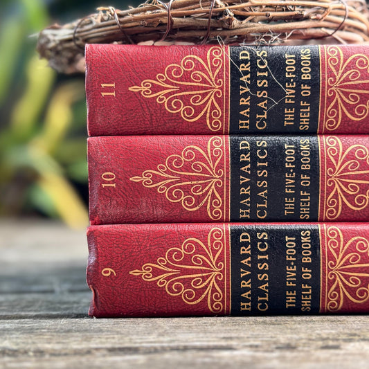 Harvard Classics Five-Foot Shelf, Volumes 9-11, Red Ornate Edition Deluxe, 1959 - Pretty Old Books