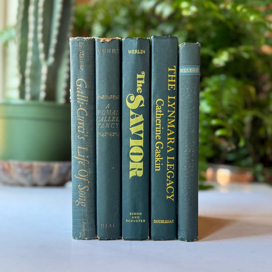 Hunter Green Vintage Mid Century Modern Decorative Books for Shelf Styling - Pretty Old Books