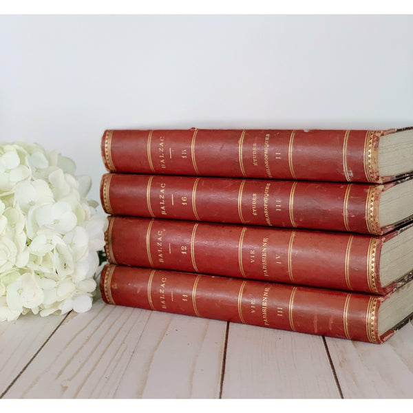 Antique Red Leather Balzac Book Set 1870 - Pretty Old Books