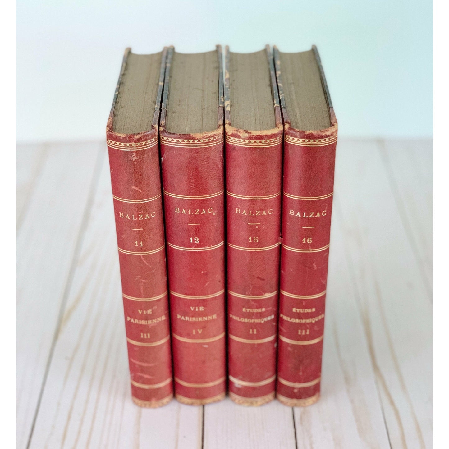 Antique Red Leather Balzac Book Set 1870