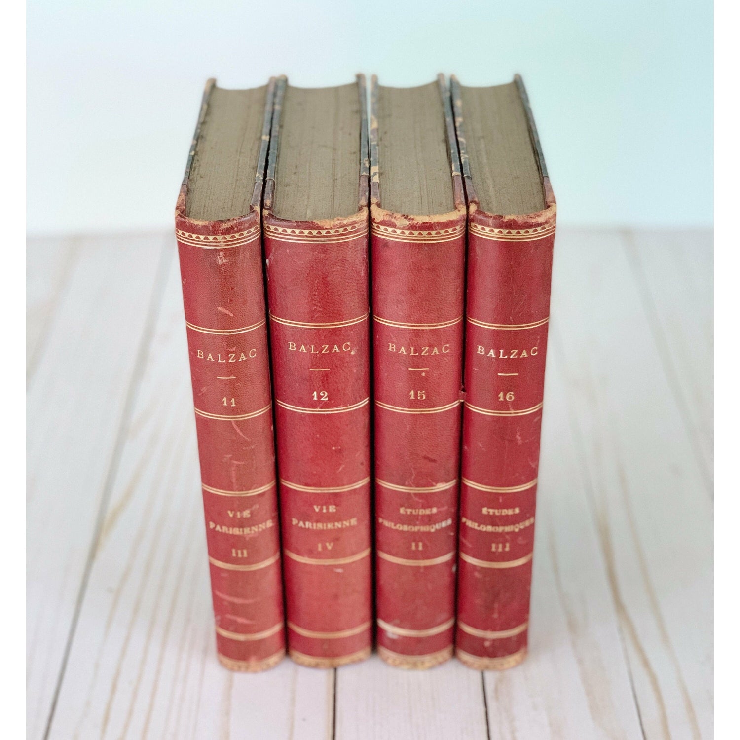 Antique Red Leather Balzac Book Set 1870