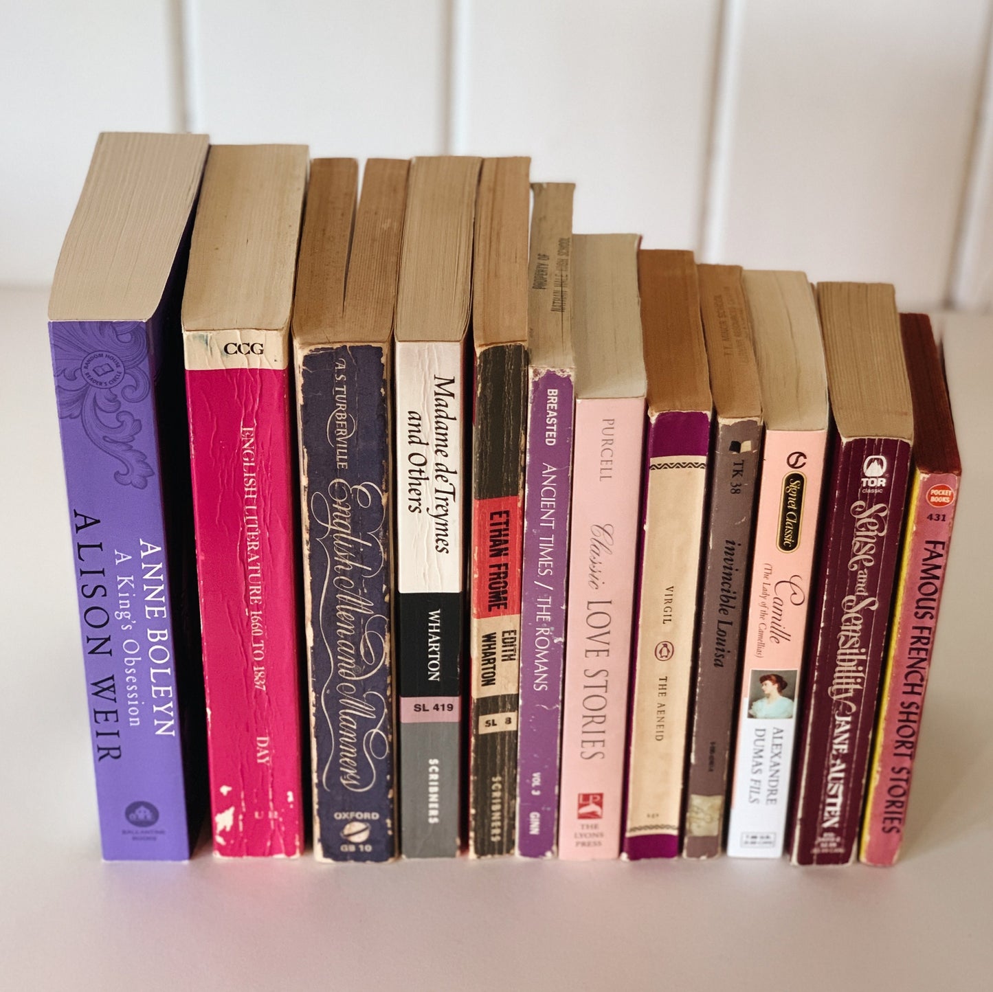 Pink and Purple Paperback Vintage Classic Book Bundle,Shabby Chic Pink Shelf Decor, Farmhouse Bookshelf Decor