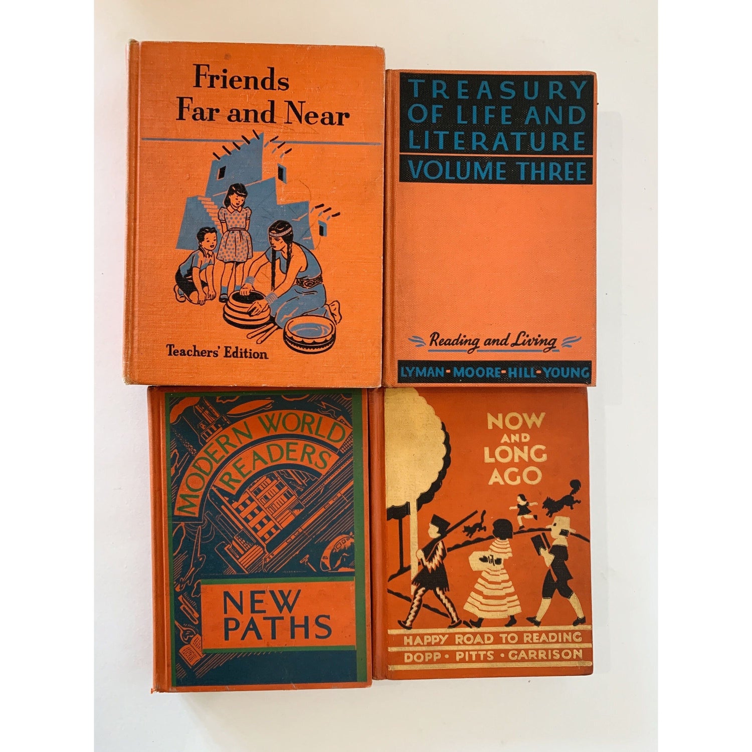 Orange 1930s School Book Set, Classroom Decor, Orange Book Set