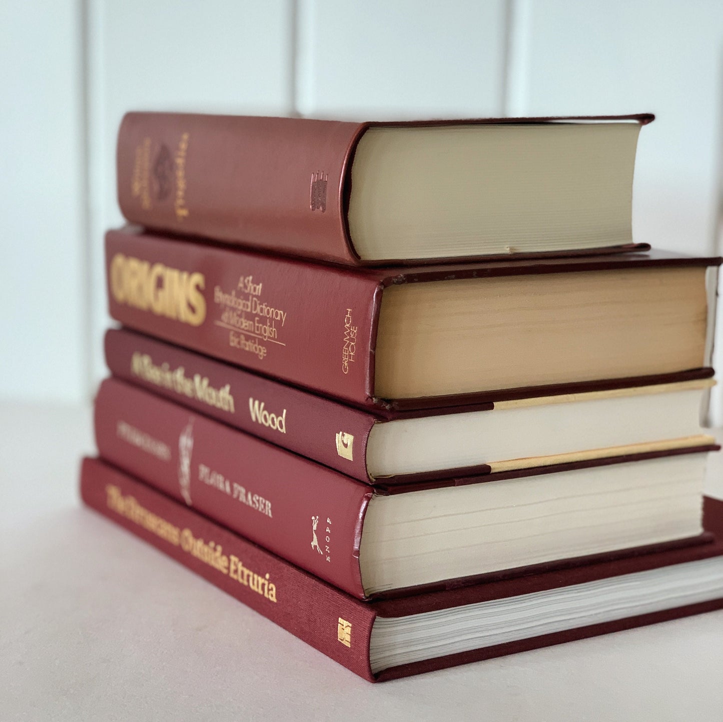 Dark Red Vintage Book Bundle, Maroon Decorative Books, Rainbow Bookshelf, Aesthetic Books