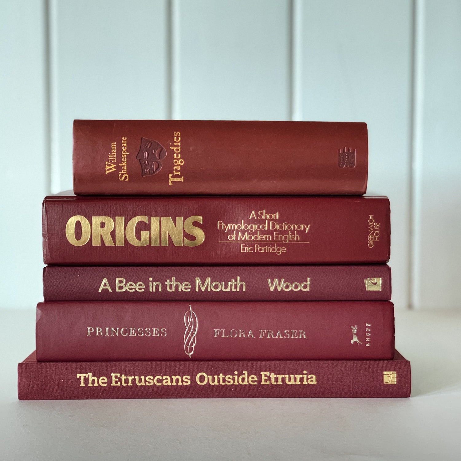 Dark Red Vintage Book Bundle, Maroon Decorative Books, Rainbow Bookshelf, Aesthetic Books