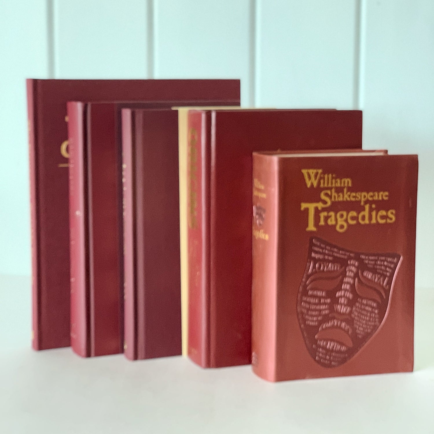 Dark Red Vintage Book Bundle, Maroon Decorative Books, Rainbow Bookshelf, Aesthetic Books