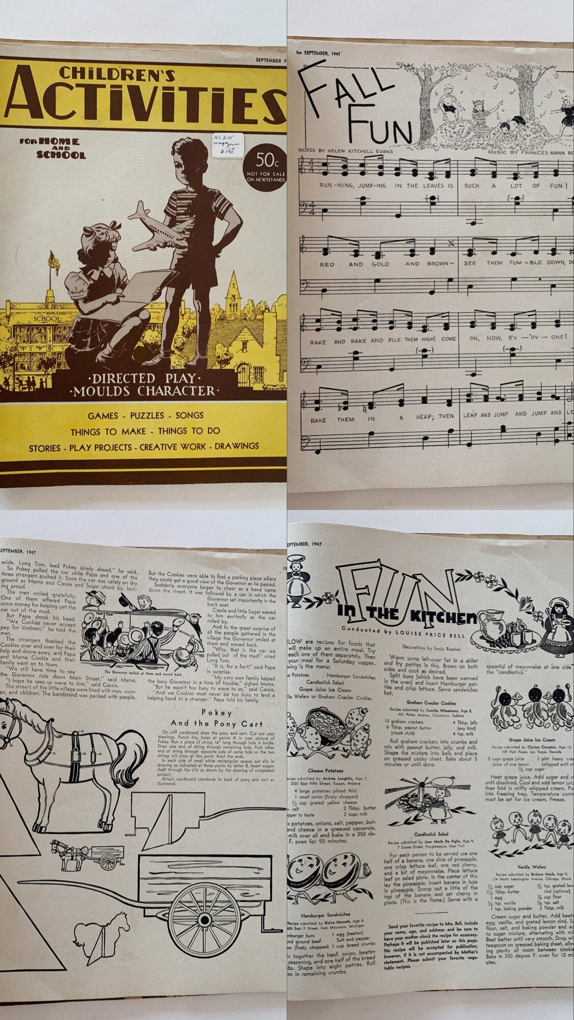 Children's Activities for Home and School, Vintage Magazines Mid Century 1940s, Choose One