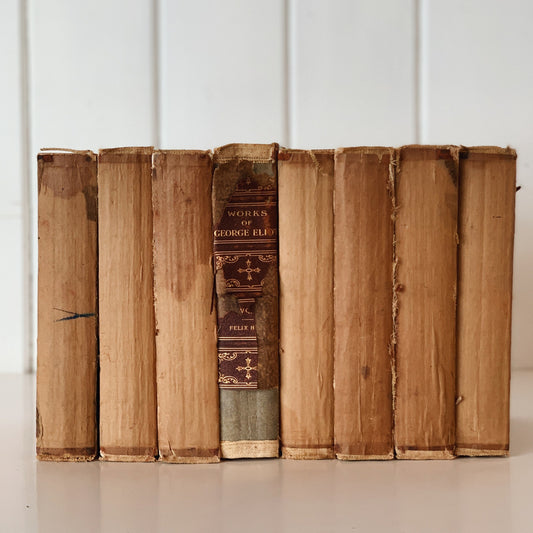 Unbound and Distressed Books for Decor - The Works of George Eliot, Nottingham Society, 8 Volume Complete Set, 1800s