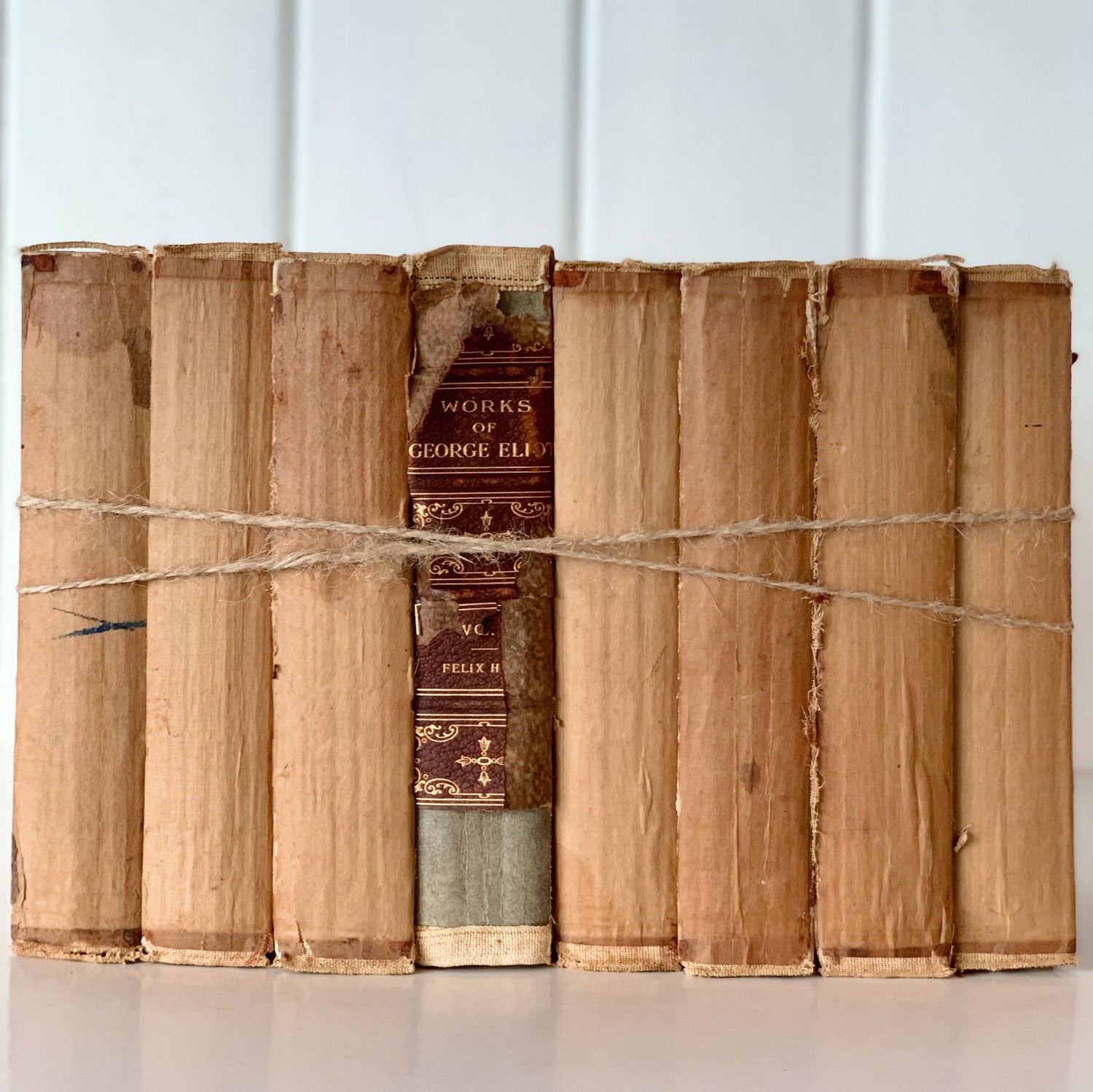 Unbound and Distressed Books for Decor - The Works of George Eliot, Nottingham Society, 8 Volume Complete Set, 1800s