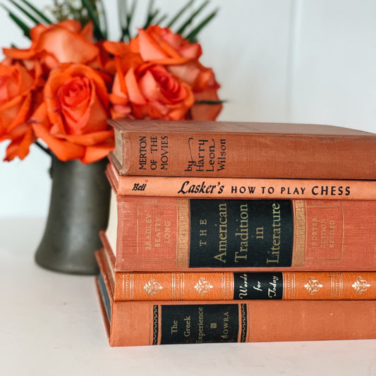 Vintage Copper and Black Book Set, Mid-Century Modern Books for Shelf Styling