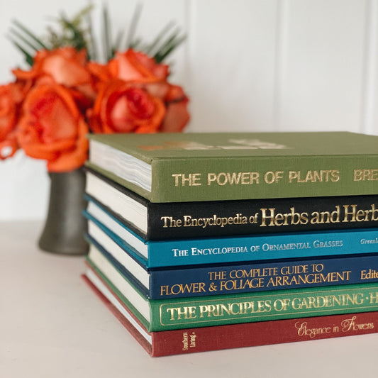Vintage Gardening Botanical Floral Coffee Table Books in Muted Rainbow Colors, Plants and Flowers Decor