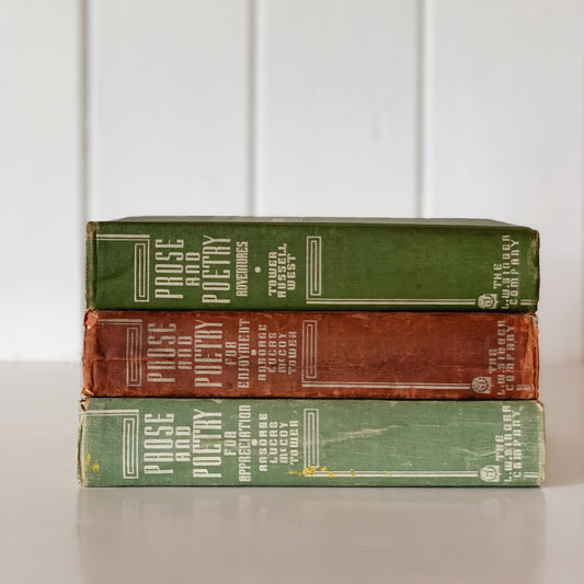 Prose and Poetry School Book Set, 1940s, Fall Autumn Bookshelf Decor, Classroom Decor