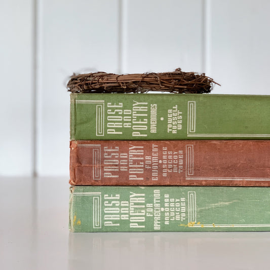 Prose and Poetry School Book Set, 1940s, Fall Autumn Bookshelf Decor, Classroom Decor