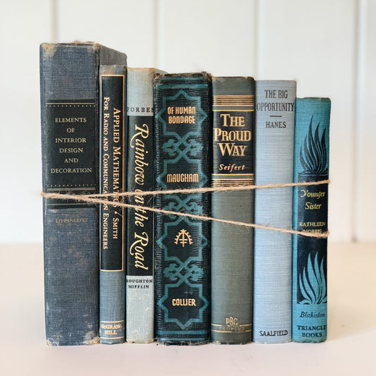 Blue and Black Vintage Decorative Books for Shelf Styling and Mid-Century Modern Decor