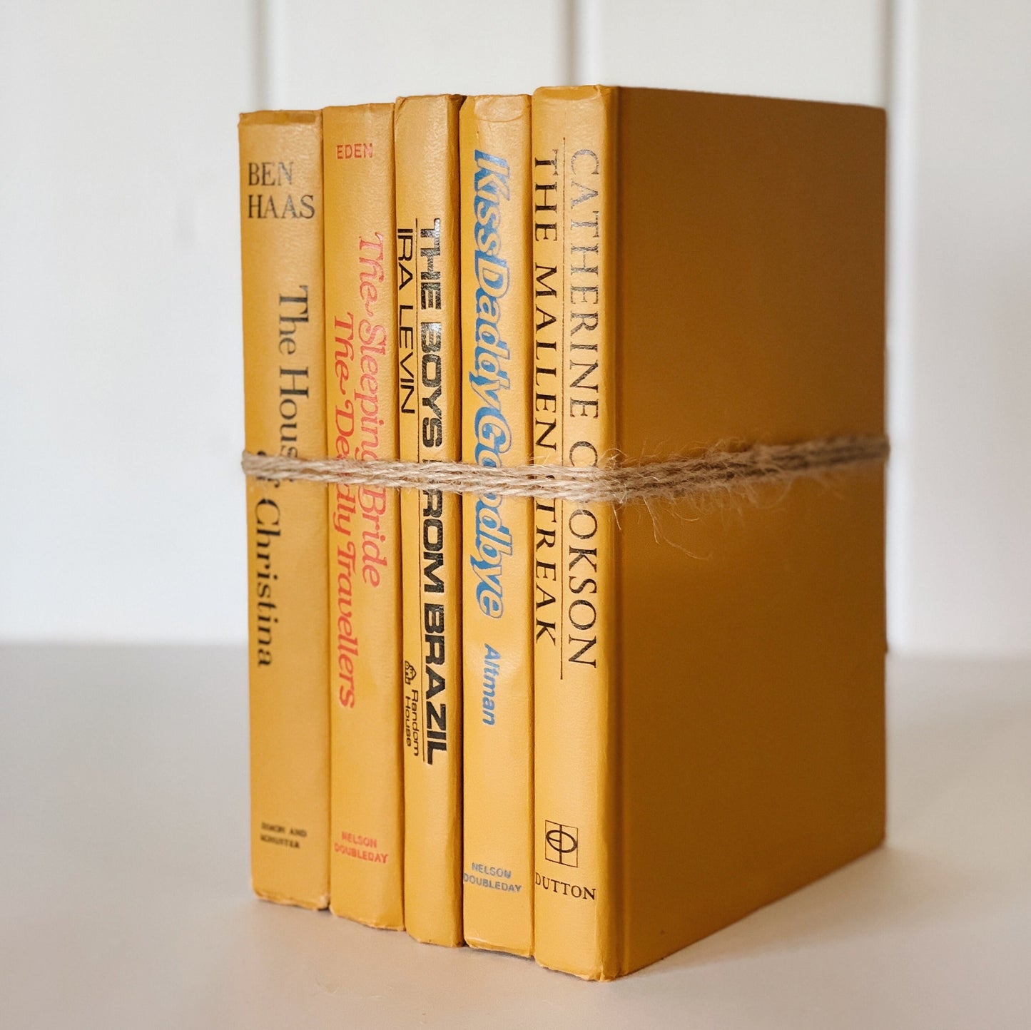 Vintage Mustard Yellow Books for Decor, Farmhouse Decor, Bookshelf Decor