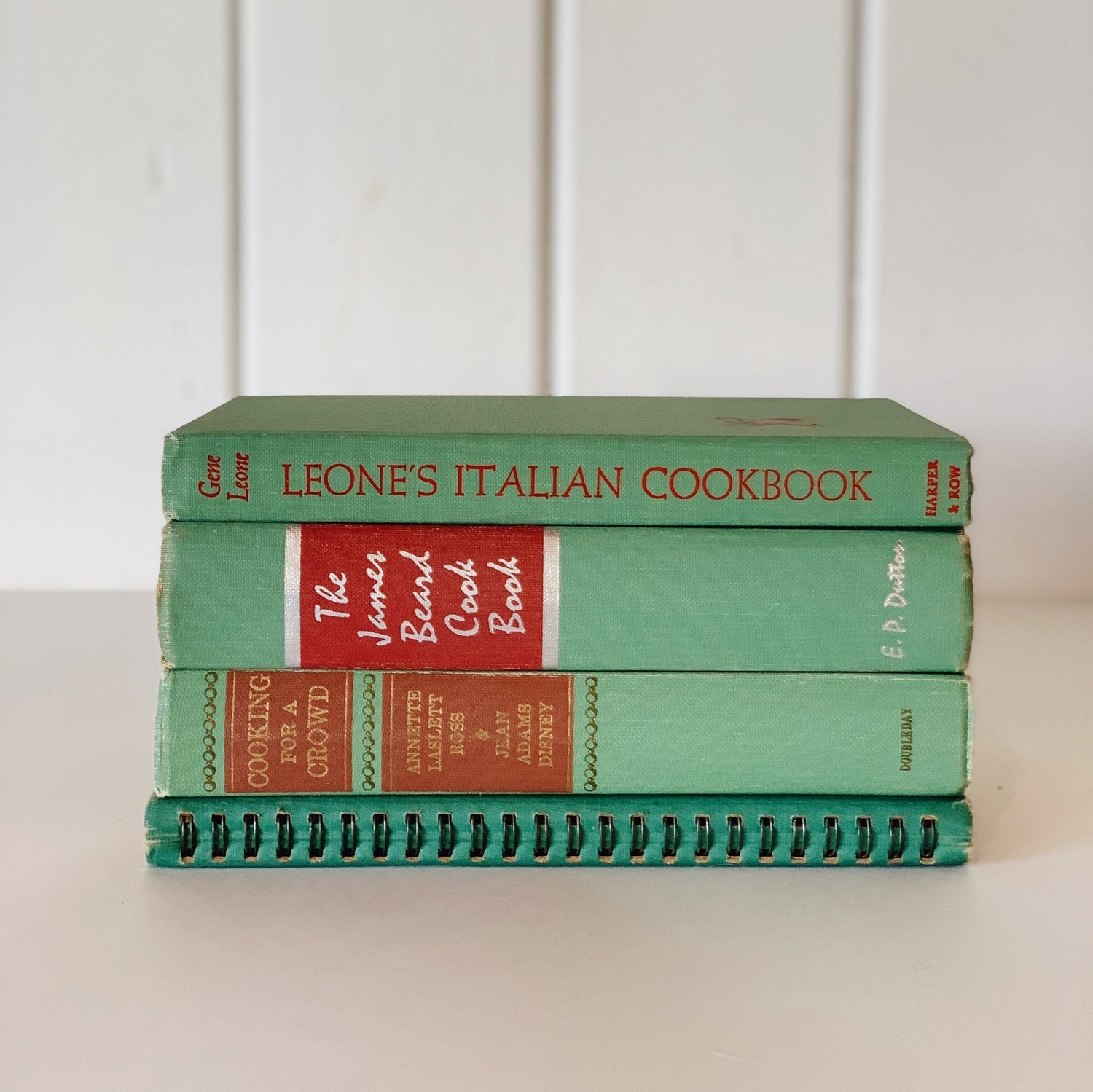 Teal Green Vintage Cookbooks, Farmhouse Kitchen Decor, Old Cookbooks, Vintage Book Set