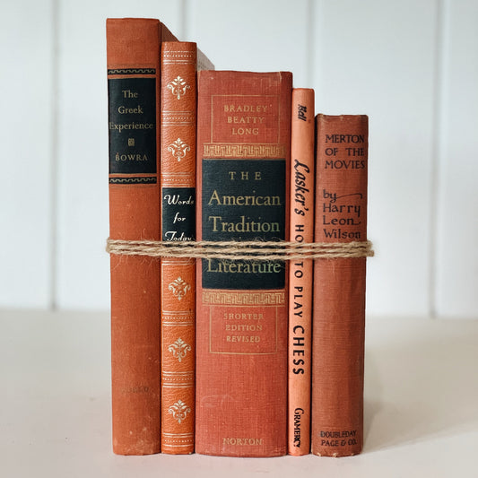 Vintage Copper and Black Book Set, Mid-Century Modern Books for Shelf Styling