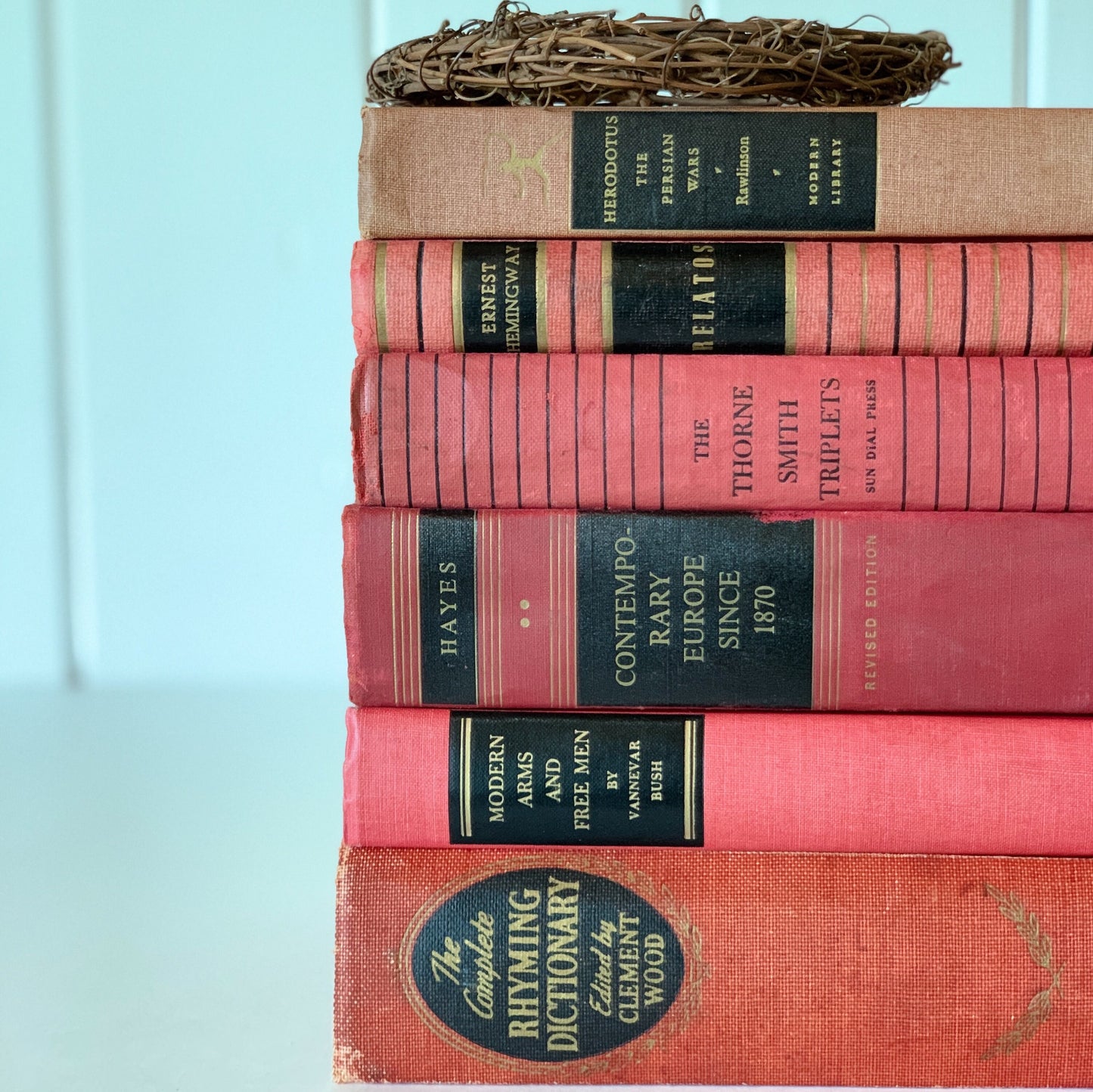 Red and Black Vintage Book Set, Decorative Books, Mid-Century Modern Shelf Styling Book Bundle